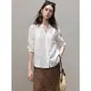 Camisa Blanca de Cuello en V y Manga Media de Lino Lyocell Yinhe para Mujer Verano 2026 Estilo Old Money Corte Relajado