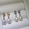 Pendientes de perlas Zhuji S925 con circonitas verdes esmeralda, pequeños y exquisitos pendientes de perlas naturales de agua dulce para mujer.