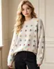 Suéter pullover jacquard redondo de outono e inverno estilo coreano para mulheres, solto, macio, doce, top de malha floral