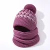 Nuevo Conjunto de Bufanda Retorcida Gorro de Punto Otoño Invierno Adulto Sombrero de Lana Cálido de Invierno Protección para los Oídos Sombrero Integrado con Bufanda