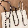 Colar de Franja com Contas de Madeira em Tecido Artístico Retrô, Corrente de Clavícula Estilosa e Elegante com Design de Nicho Acessório de Pescoço