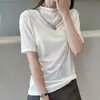Suéter de punto corto de manga corta con textura y cuello semi-alto, moda delgada ajustada, principios de primavera 2026