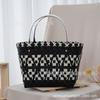 Cesta Tejida Versátil Bolsa de Plástico Estilo Vacacional de Playa Costera Bolsa de Paja Cesta de Almacenamiento de Mano Portátil de un Solo Hombro