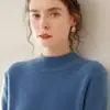 Suéter básico de cachemira de cuello medio para mujer, cachemira pura, engrosado, holgado, adelgazante, suéter de punto base, ropa interior