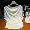 Camiseta Básica Lisa de Manga Curta Off-the-Shoulder com Gola Swing Feminina Verão 2026 Nova Moda Respirável Versátil Afinando Top Fino