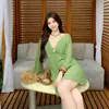 2026 Nuevo Traje de Baño Enterizo de Estilo de Alta Gama para Mujer Tallas Grandes, Estilo Falda, para Vacaciones en la Isla y Baño en Aguas Termales, Conjunto de Tres Piezas