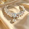 Colar Transfronteiriço Pérola Diamante Pingente Flor Corrente de Clavícula Jantar Francês Estilo Hepburn Pérola Tijolo d'Água