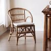 Cadeira de Rattan para Plantas Estilo Wabi-Sabi Cadeira de Jantar para Casa do Sudeste Asiático com Braços e Encosto Cadeira Individual Vintage para Pousada Hotel