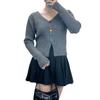 Cuello en V Cárdigan de Punto con Canalé Suéter Base para Mujer Primavera y Otoño Ajustado Moda Temperamento Ajustado Ajustado Camisa Otoño