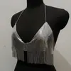 Abanico de calle Punk Hip Hop Correa Metálica Borla Chaleco Espalda Descubierta Sexy Escote Bajo Cadena Corporal Moda para Mujer