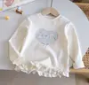 Sudadera bordada de elefante de dibujos animados para bebé niña, nuevo estilo primavera/otoño 2026, con malla y dobladillo con volantes, top pullover dulce y lindo