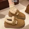 Sapatos Birkenstock Originais de Couro com Sola Grossa Femininos de Inverno com Veludo Adicional Espessados Quentes Sapatos de Lã de Cordeiro e Algodão Slip-on Botas de Neve