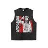 Camiseta de manga curta e manga comprida estilo hip-hop americano transfronteiriço, lavada, antiga, pesada, gola redonda, solta, casual, para amantes