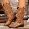 Botas vaqueras altas para cruzar Europa occidental, botas altas hasta la rodilla con cuello en V para mujer, bordado, botas vaqueras occidentales, talla de mujer 43, en stock