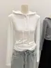 Camiseta con Capucha de Manga Larga Botonada Estilo Europeo de Cuello Semiabierto para Mujer, Otoño e Invierno, Talla Petite, Elegante Ropa Interior, Top Base Estilo Chica Picante