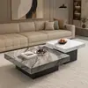 Mesa de Centro Minimalista Italiana de Luxo Leve em Pedra Sinterizada para Sala de Estar Uso Doméstico Vários Tamanhos Quadrada Alta-Baixa com Gaveta Mesa de Chá Resistente a Arranhões