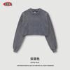 Camiseta de Manga Larga con Cuello Redondo Lavada Desgastada Corta Estilo Streetwear Vintage Tendencia para Mujer Ropa de Mujer Otoño/Invierno 2025