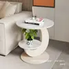 Directo del fabricante: Mesa auxiliar moderna y sencilla de roca sinterizada para sala de estar y balcón, mesa redonda pequeña de doble capa, mesa auxiliar para sofá