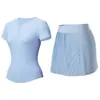 Chica Caliente [Conjunto] Top Abierto de Cuello en V Falda Plisada para Mujer Tenis Deportes Fitness Anti-Exposición Yoga Conjunto de Dos Piezas