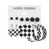 Pendientes de tarjeta de tablero de ajedrez en blanco y negro Mu Shang 1428, 6 piezas, pendientes de estilo retro INS francés transfronterizo