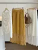 Falda Midi de Ganchillo con Bordado Pesado Estilo Retro Francés para Mujer Estilo Otoño Encaje Hueco Adelgazante de Longitud Media con Abertura Falda Recta