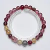 Pulsera de Cuarzo Fresa de Cristal Natural Mundo de Niña para Mujeres, Regalo Versátil, Pulsera de Cuarzo Rutilado Dorado Piedra Lunar Negra Al por Mayor