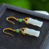 Aretes de Gancho para la Oreja de Jade Hetian con Incrustaciones de Bambú Pequeños Frescos Chapados en Oro Jaspe Natural Moda Simple Exquisitos Personalizados