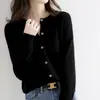 Nueva colección de principios de otoño: Cárdigan de punto con cuello redondo, mezcla de lana, corte holgado, talla grande, suéter fino, prenda exterior de color liso y capa base para mujer