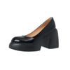 Zapatos de Mujer de Piel Genuina de Suela Gruesa y Tacón Grueso de 10 cm, Nuevos de Primavera, Punta Puntiaguda, Boca Baja, Plataforma Impermeable, Zapatos de Tacón Alto de Charol
