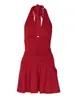 Moda Feminina Transfronteiriça Europeia e Americana Verão 2026 Novo Vestido Sexy Decote em V Profundo Baixo Escondendo a Barriga Emagrecedor Gola Halter Vestido Curto
