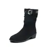 Botas de Mujer Retro Plisadas 2026 Otoño/Invierno Nuevo Estilo Punta Fina Tacón Grueso Media Pantorrilla Estilo Vaquero Botas de Caballero en Color Caqui