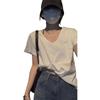 Camiseta Branca Gola U Estilo Relaxado com Clavícula à Mostra para Mulheres, Verão 2026 Top Soltinho Casual Emagrecedor, Camisa de Manga Curta Relaxada na Moda