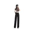 Pantalones de pierna ancha estrechos con caída de seda helada para mujer, pantalones de traje negros de primavera/verano, de cintura alta, adelgazantes, holgados, casuales, de pierna recta, pantalones finos