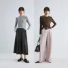 Camiseta de Manga Larga para Mujer, Color Bloque, Hombro Recto, Diseño Simple, Moda, Ropa Interior Básica, Comercio Exterior Transfronterizo, Otoño 2026