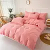 Conjunto de Quatro Peças de Roupa de Cama de Flanela de Algodão Lavado Amiga da Pele Estilo Fresco, Conjunto Simples de Três Peças de Lençol e Capa de Edredom para Cama de Solteiro de Dormitório Estudantil