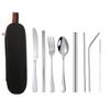 Viaje portátil al aire libre transfronterizo cuchillo y tenedor de acero inoxidable cuchara cepillo pajita para té de leche con perlas palillos juego de 8 piezas