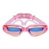 Nuevas Gafas de Natación Tapones para los Oídos de Una Pieza HD Impermeables Antivaho para Hombres y Mujeres Montura Grande Gafas de Natación Electroplateadas Gafas de Protección para los Ojos Gafas de Natación