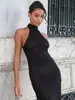 Comercio Exterior Transfronterizo Aliexpress 2026 Europeo y Americano Nuevo Estilo Vestido de Noche de Malla a Cuadros con Cuello Halter Ajustado Sexy para Fiesta