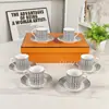 Juego de Tazas de Espresso Minimalistas de Lujo a Rayas Grises Estilo Europeo de Porcelana de Hueso para el Hogar, Taza de Café y Platillo para el Té de la Tarde