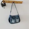 Bolsa Jeans Lavada Color Block Tendência Estilo Coreano Fashion 2026 Nova Leve Pequena Quadrada Bolsa Transversal Casual para Mulheres