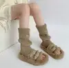 Meias com Detalhe de Placa Metálica para Mulheres, Meias Largas para Outono e Inverno, Polainas de Tricô para Combinar com Botas de Neve, Meias Grossas e Quentes para Panturrilha