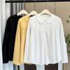 Irmã gorda plus size feminina outono 2024 200kg nova redução de idade costura jacquard gola boneca manga longa camisa 5135