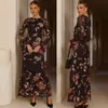 Vestido longo estampado de manga comprida estilo europeu e americano para mulheres, elegante e justo ao corpo, vestido longo formal, vestido da moda para o trabalho