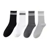 Calcetines Cortos Modernos para Mujer para Primavera y Verano, Calcetines Transpirables y Absorbentes de Sudor a Media Pantorrilla, Unisex Modernos Versátiles Estilo Coreano Doble Raya Estilo Universitario