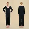 Conjunto de pijama para mujer estilo europeo y americano, de alta gama, corte ajustado, pluma desmontable, pijama de color contrastante, ropa de casa para mujer