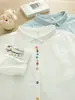 Camisa de Gasa de Algodón de Doble Capa con Media Manga para Mujer, Estilo Veraniego, Bordado Artístico Estilo Mori, Hermoso y Único Top de Media Manga Botonado de Colores