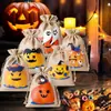 Bolsa de lino para Halloween, bolsillo, lámpara de calabaza, bolsa de regalo, bolsa de regalo de Halloween, bolsa de lino con cordón