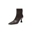 Botines ajustados para mujer hechos de piel de oveja genuina, con punta fina, cremallera trasera y tacón alto delgado, un nuevo estilo de moda otoño/invierno