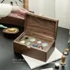 Caja de Almacenamiento Compartimentada de Nogal Negro con Cerradura, Granos de Cera, Caja Organizadora de Escritorio de Madera Maciza de Lujo, Caja para Sello de Cera