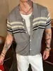 Camisa polo, camisa de malha, camiseta de manga curta, cardigã masculino com gola de lapela, estilo Fair Isle old money, verão business, atacado de fábrica transfronteiriço